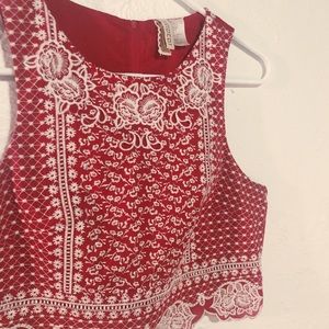 Red & white lace crop top